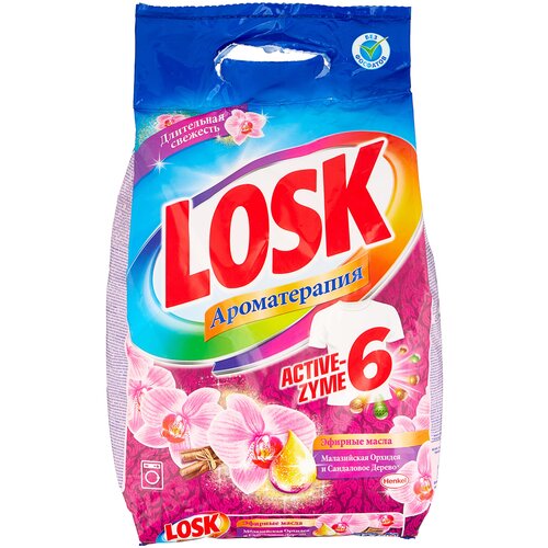 Стиральный порошок Лоск Active-Zyme 6 Ароматерапия Орхидея, 2.7 кг, цветочный, орхидея, универсальное, для цветных тканей