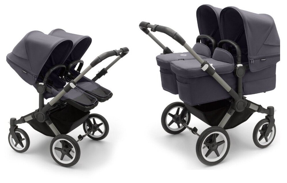 Детская коляска 2 в 1 для двойни и погодок Bugaboo Donkey5 Twin Graphite/Stormy Blue/Stormy Blue