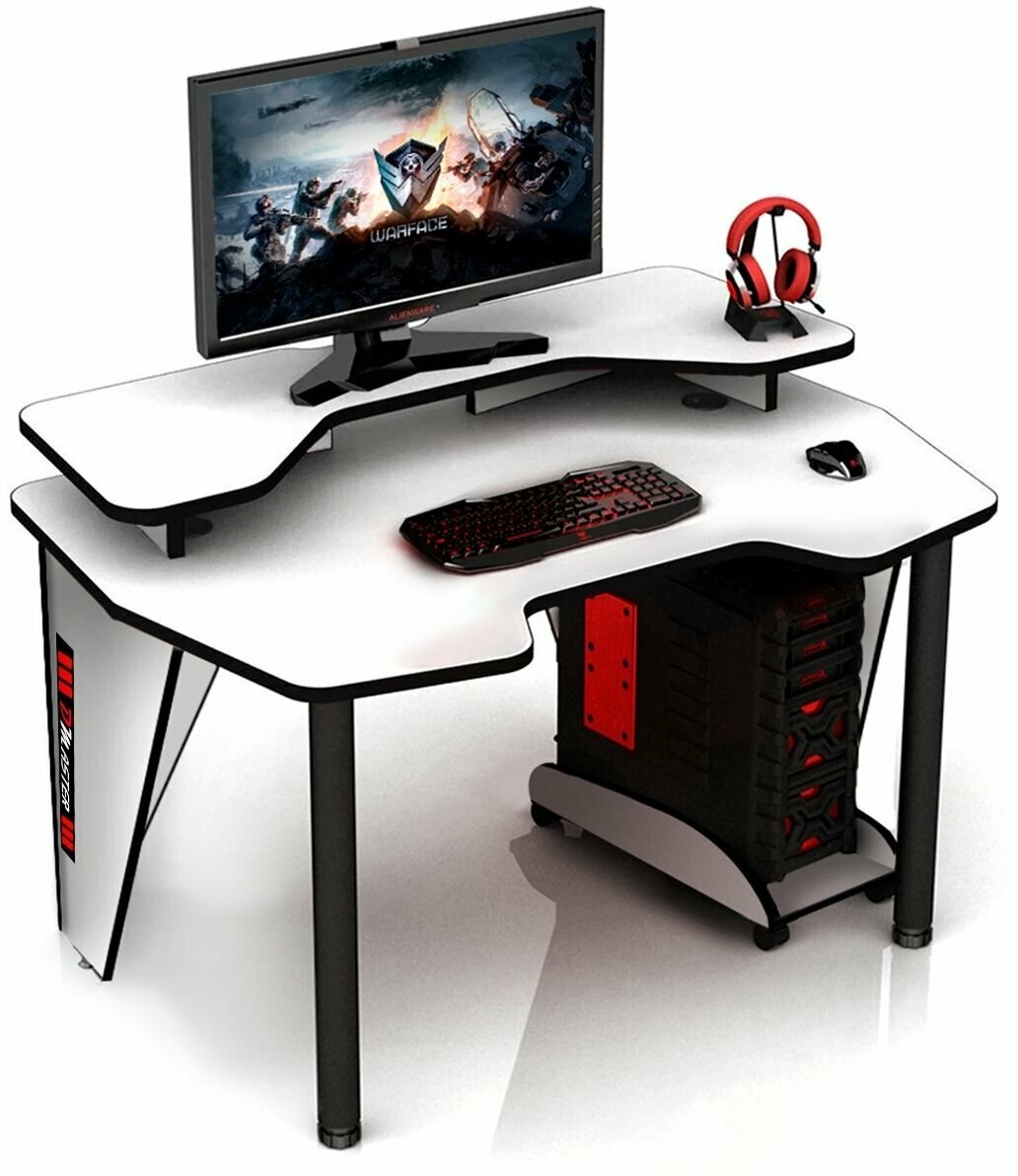 Геймерский компьютерный игровой стол и подставка под блок белый-черный / дэн-мастер / офисный, письменный стол для компьютера пк