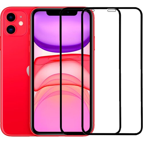 Защитное стекло комплект из 2 штук для Apple iPhone 11 (Айфон 11) 9D с черной рамкой