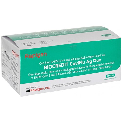 Купить Тест на грипп A/B+ковид/COVID-19, BIOCREDIT CoviFlu Ag Duo, RapiGEN, Южная Корея, 20 шт.