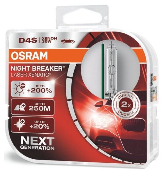 Лампа ксеноновая Osram D4S 35W P32d-5+200% Xenarc Night Breaker Laser 4400K, 2шт, 85V, 66440XNL2