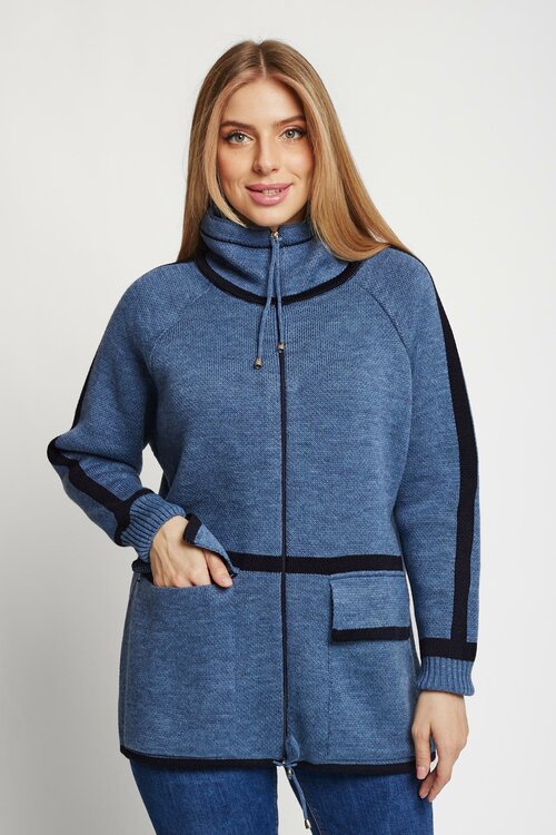 Пиджак Текстильная Мануфактура, средней длины, силуэт прямой, трикотажный, размер 50, синий