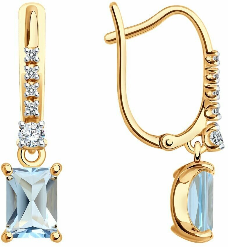 Серьги Diamant online, золото, 585 проба, фианит, топаз