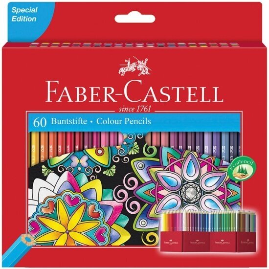 Карандаши цветные Faber-castell , 60 цветов, заточен, картон. подставка, европодвес