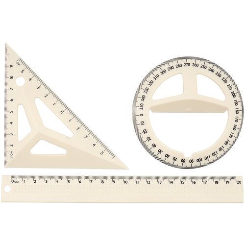 Набор геометрический DV-1655 (линейка + треугольник + транспортир) (белый)