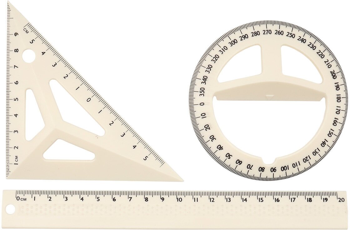 DV-1655 Набор геометрический (линейка + треугольник + транспортир) (белый)