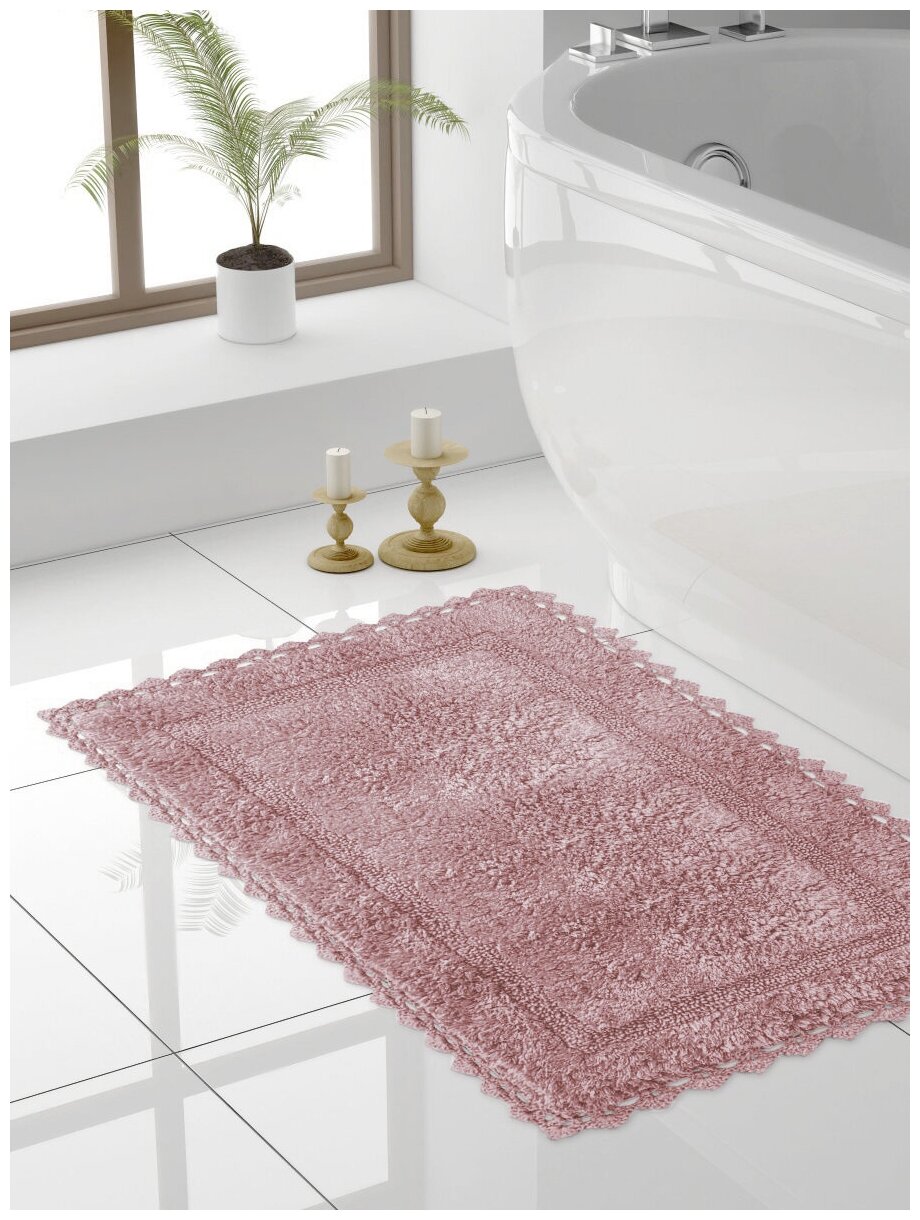Коврик для ванной deнастия х/б кружево, 60х100 см, розовый