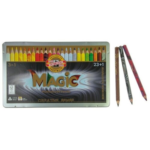 Карандаши 24 цвета 3408 Magic + карандаш-блендер, в металлическом пенале