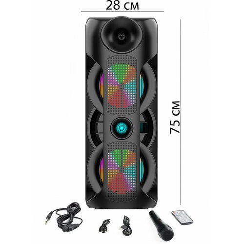 Большая беспроводная портативная Bluetooth блютуз колонка с караоке микрофоном радио светомузыкой мощный переносной музыкальный центр подсветкой AUX 488000₽