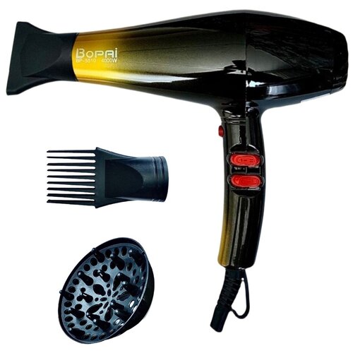Фен для волос BOPAI BP-5510 4000 Вт профессиональный с насадками для укладки и сушки волос стайлер черный 199000₽