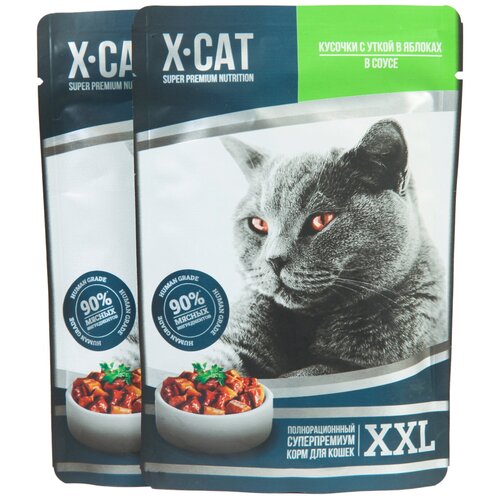 X-CAT XXL для взрослых кошек с уткой в яблока в соусе (85 гр х 12 шт)