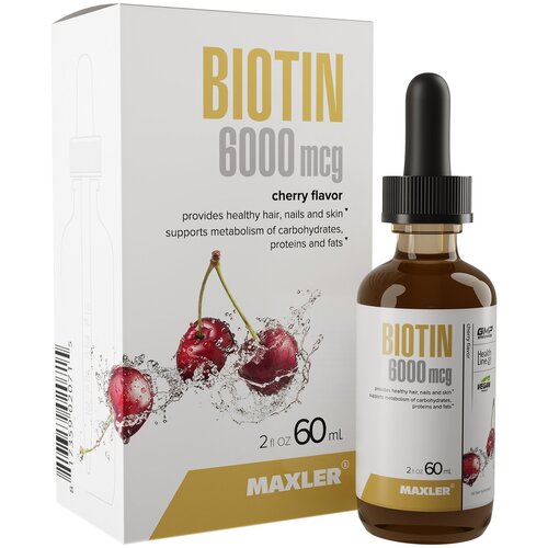 MAXLER Biotin фл., 6000 мкг, 60 мл, 120 г, вишня
