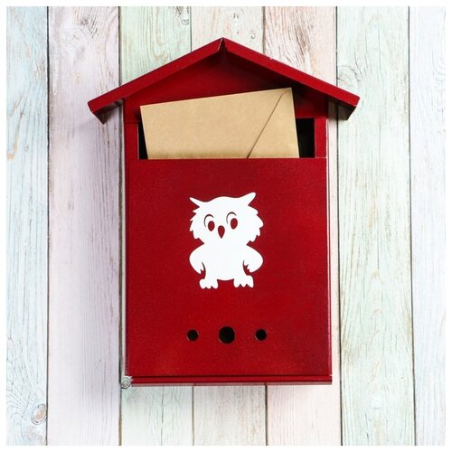 фото Ящик почтовый с замком, вертикальный "домик", бордовый 1343830 сима-ленд