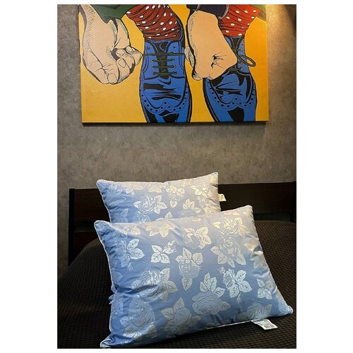 Подушка для сна маленькая декоративная гусиный пух перо 50х70 детская, тик, голубая, 