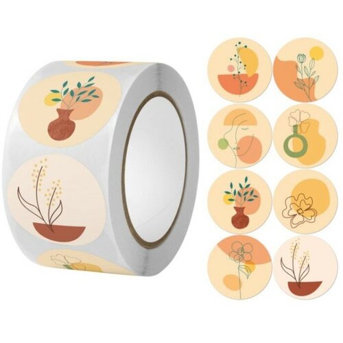 Наклейка бумага Абстракция Цветы d25 см 500 шт в рулоне 3х65х65 см 337₽