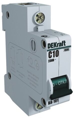 Автоматический выключатель модульный Dekraft BA-101 1P 10А тип C 4,5 кА 230/400 В (11053DEK)