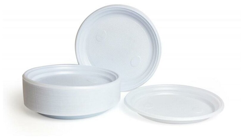 Тарелка одноразовая пластиковая Комус Эконом 200 мм белая (100 штук в упаковке) - фотография № 2