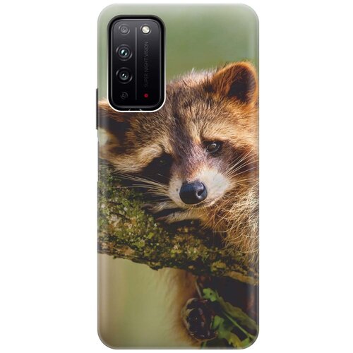 фото Cиликоновый чехол на honor x10 / хонор х10 с принтом "задумчивый енот" gosso