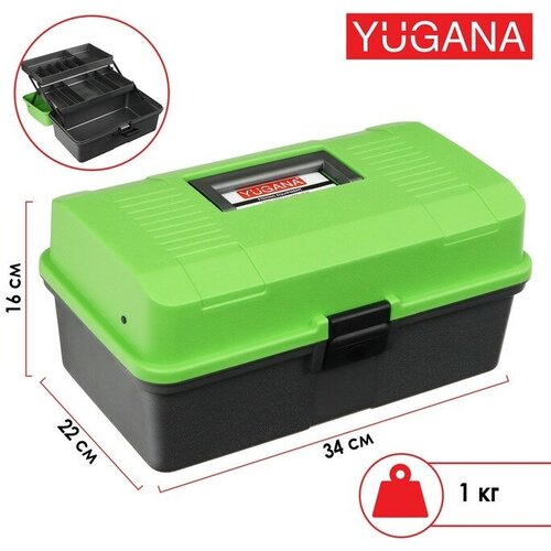 ящик рыболова двухполочный зеленый бежевый ящик для инструментов Ящик рыболовный YUGANA двухполочный, зеленый