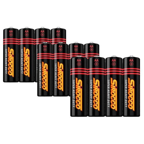 Батарейки Sirocco тип АА п R6 1,5V , солевые с ПВХ покрытием 4 шт. Набор- 3 упаковки, 12 шт.