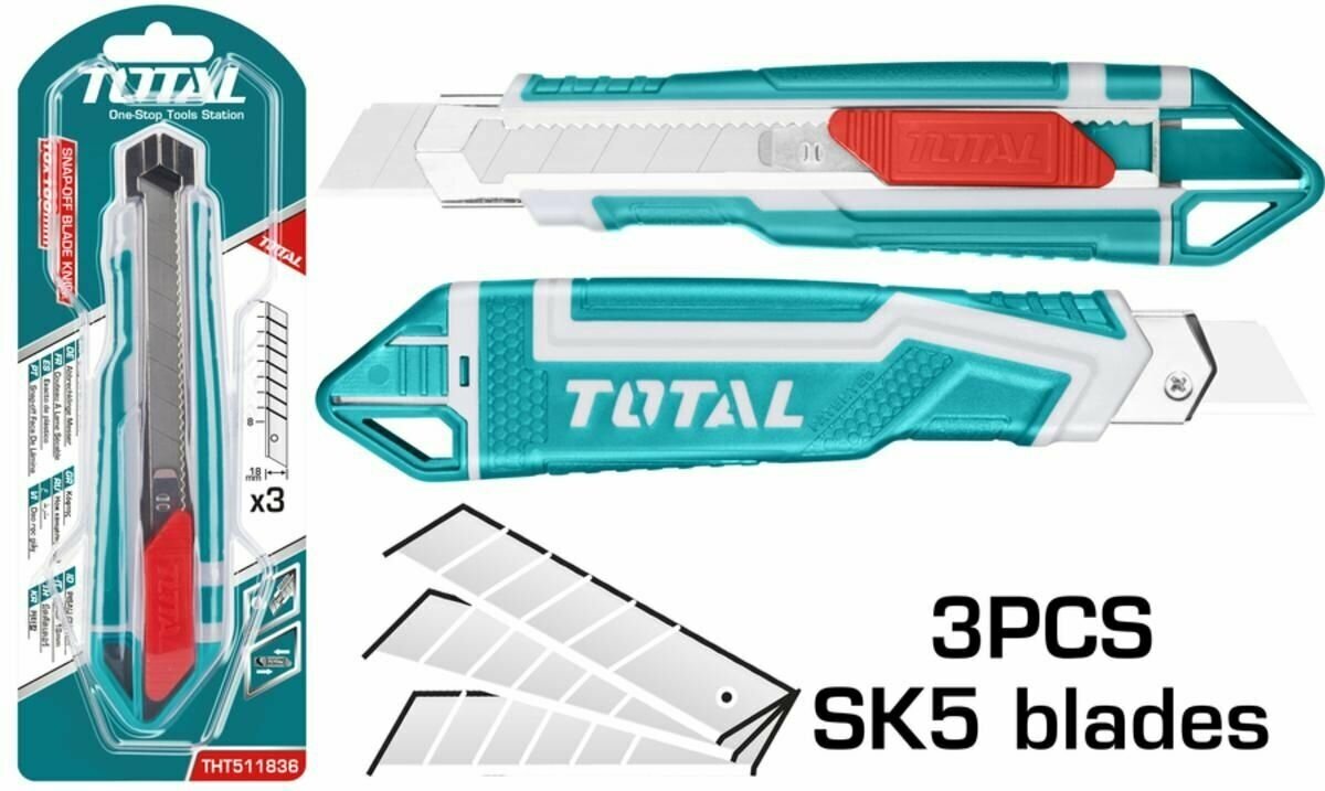 Нож 18 мм с выдвижным лезвием Total THT511836