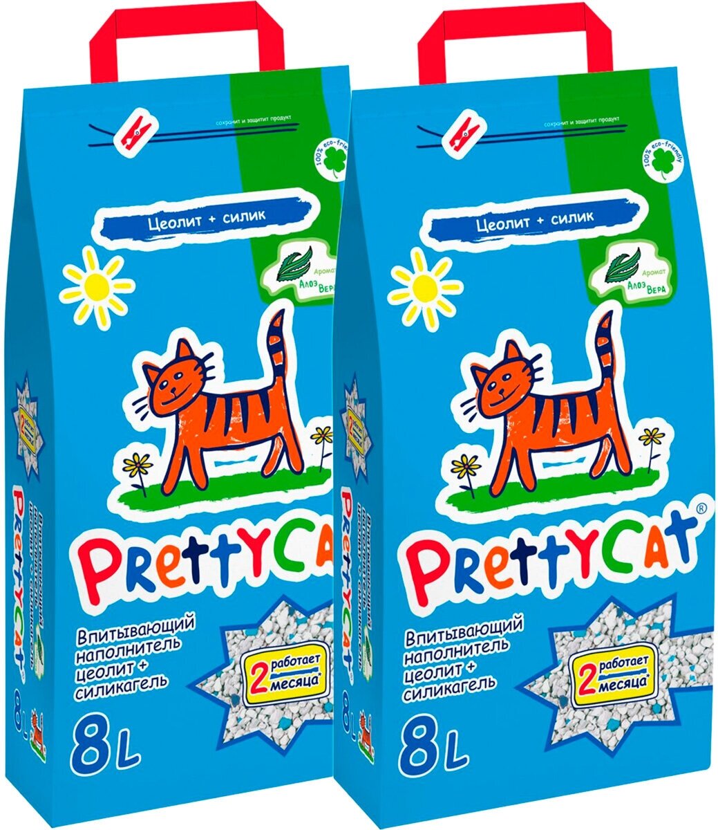 PRETTY CAT NATUREL наполнитель впитывающий для туалета кошек с ароматом алоэ (4 + 4 кг)