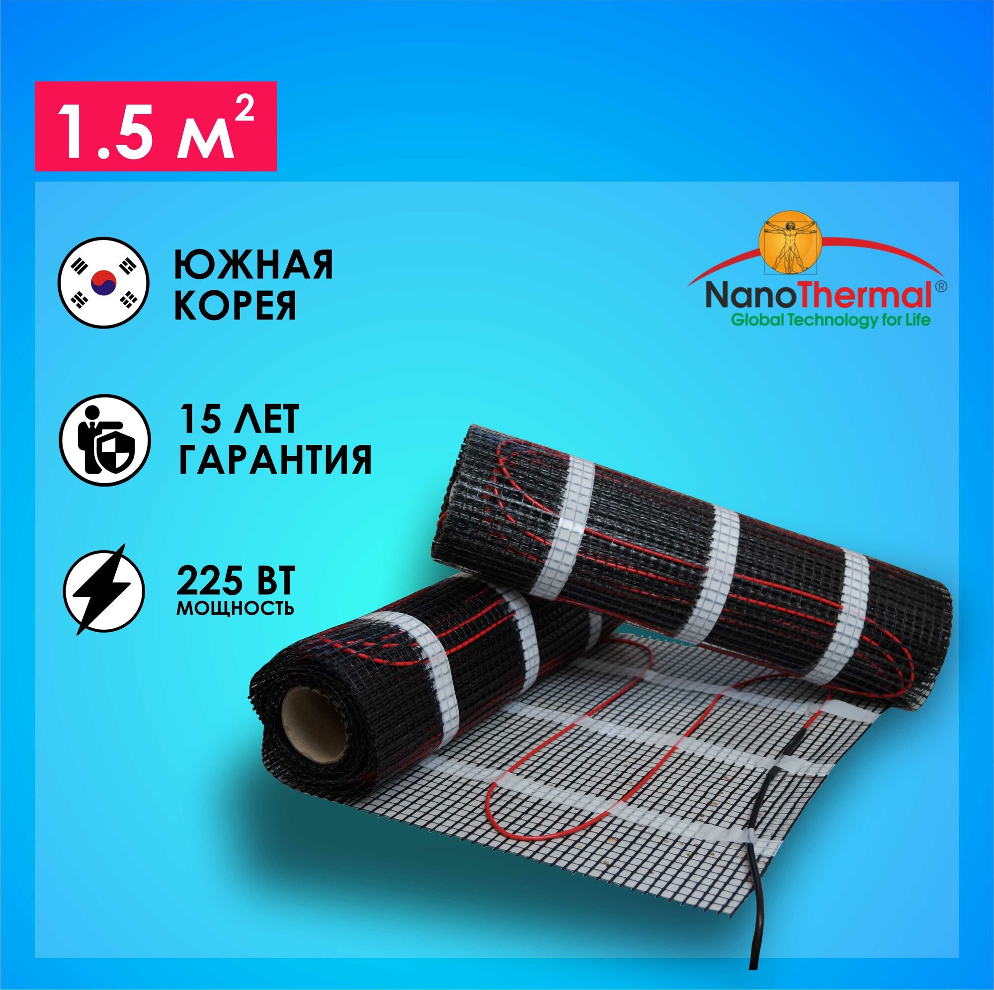 Кабельный теплый пол (под плитку) Nanothermal 1,5 кв. м. - фотография № 1