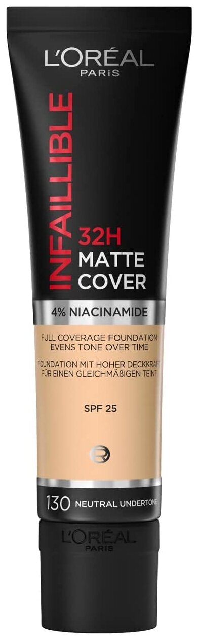 LOreal Paris Тональный крем Infaillible 32H Matte Cover, SPF 25, 30 мл, оттенок: 130