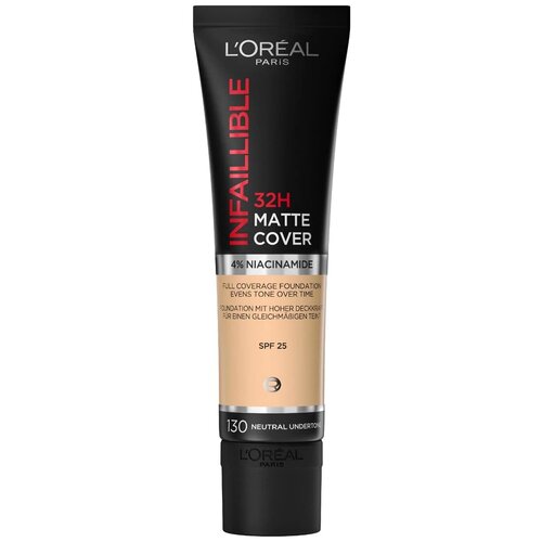 L'Oreal Paris Тональный крем Infaillible 32H Matte Cover, SPF 25, 30 мл, оттенок: 130 l oreal paris стойкий тональный крем infaillible свежий тон с uv защитой оттенок 200 spf 25 30 мл