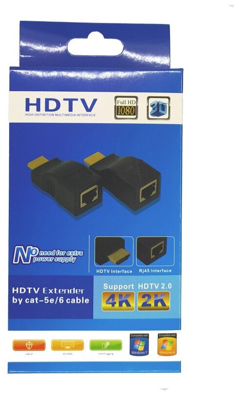 Пассивный HDMI-удлинитель по витой паре CAT-5e/6 до 30м