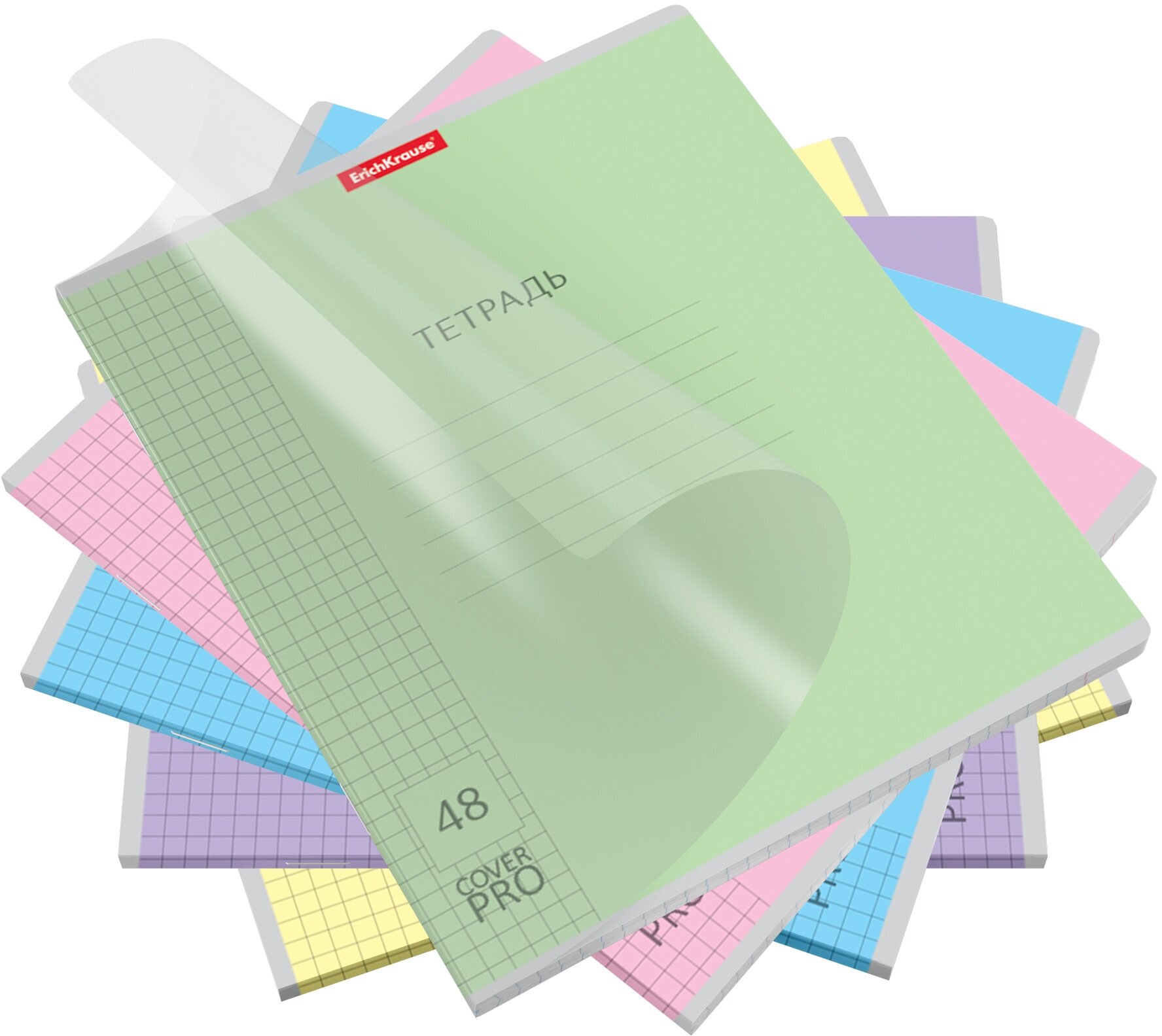 Тетрадь общая ученическая с пластиковой обложкой на скобе ErichKrause Классика CoverPrо ассорти, А5+, 48 листов, клетка_MIX-PACK (5 шт.)