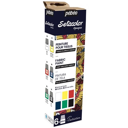 Набор красок по ткани Pebeo Setacolor Opaque, Открытие, для темных и светлых тканей, 6 цветов, 20 мл