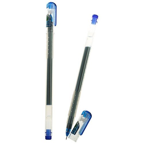 Ручка гелевая, 0.38 мм, синяя, прозрачный корпус, бесстержневая, игольчатый пишущий узел (12 шт)