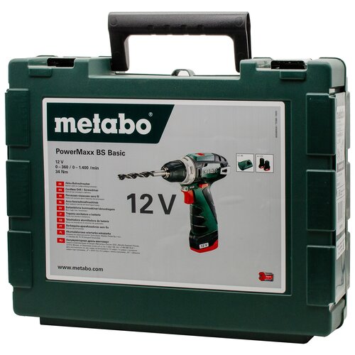 Дрель шуруповерт аккумуляторная Metabo PowerMaxx BS Basic 12V 600080500 с кейсом , 2 аккумулятора