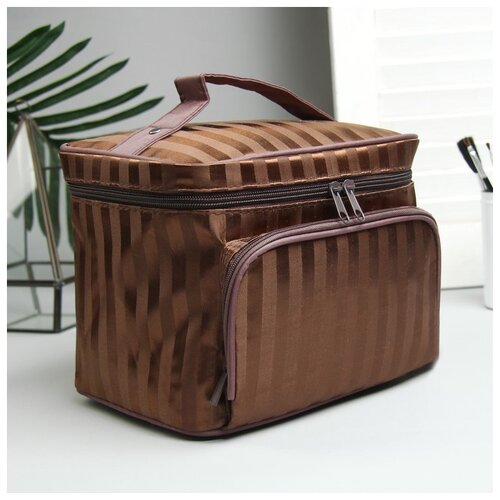 фото Косметичка-сундучок полосы, 25*15*16, отд на молнии, н/карман, зеркало, кофе 3722175 сима-ленд