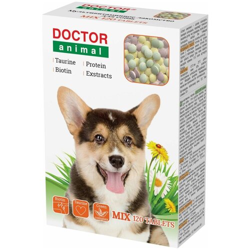 Мультивитаминное лакомство Doctor Animal Mix для собак 120 таблеток агроветзащита диронет 1000 для собак крупных пород 6 таблеток