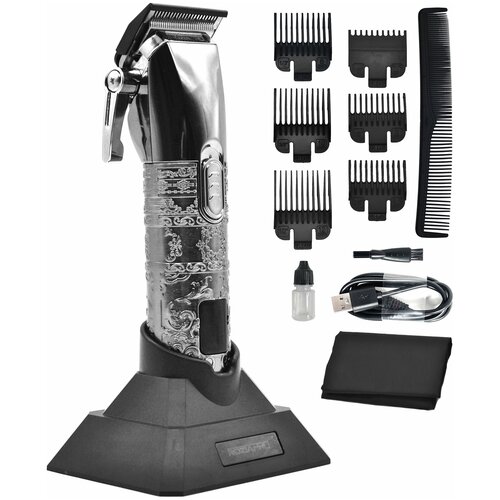 Профессиональная машинка для стрижки волос Rozia Pro , Триммер для стрижки RoziaPro, набор, подарочный , с LED дисплеем, цельнометаллический, серебряный