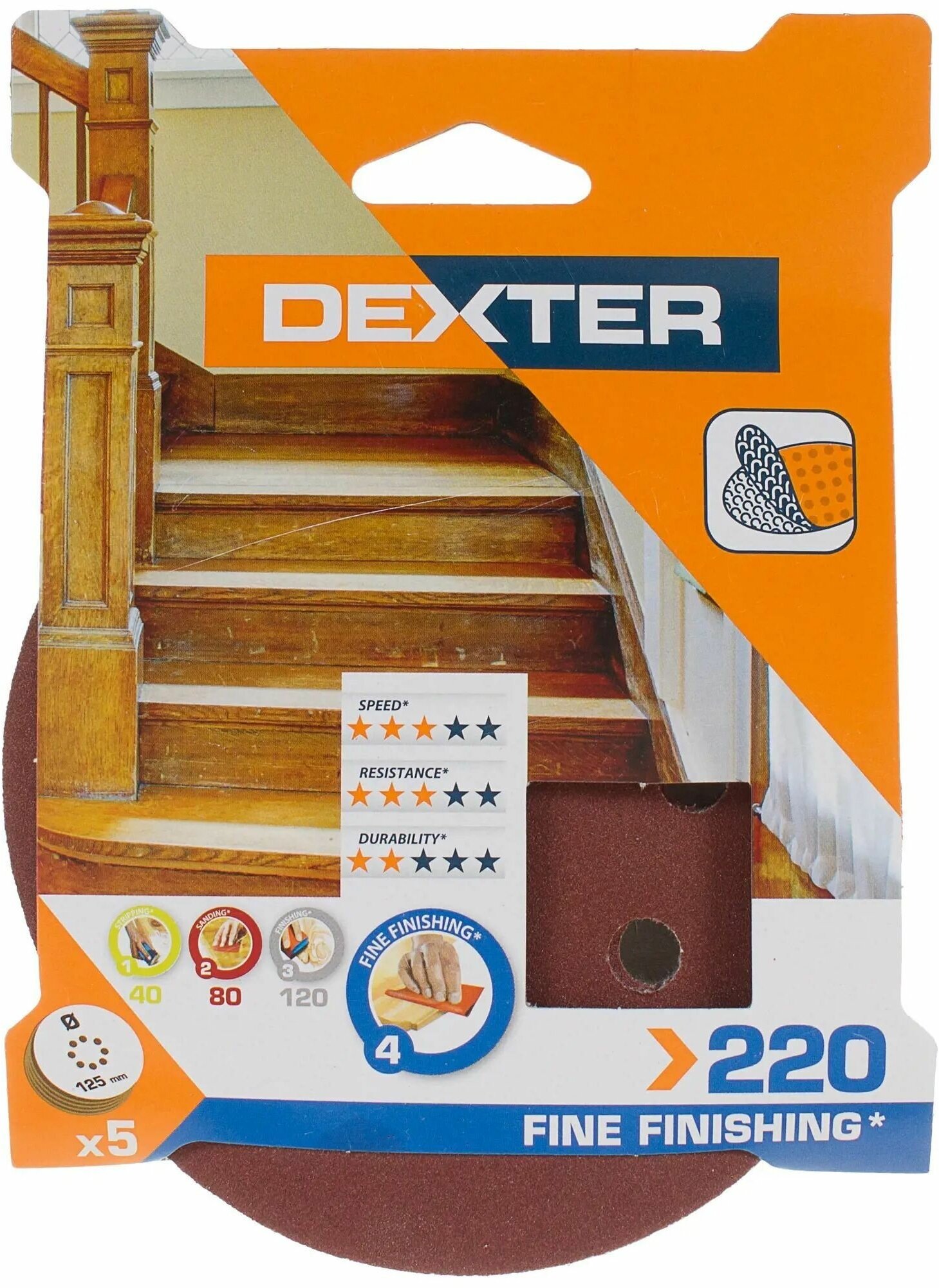 Диск шлифовальный для ЭШМ Dexter Р220 125 мм 5 шт