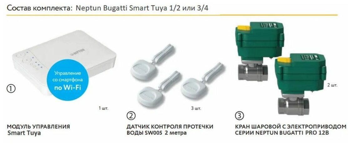 Система защиты от протечек Neptun Bugatti Smart Tuya ¾