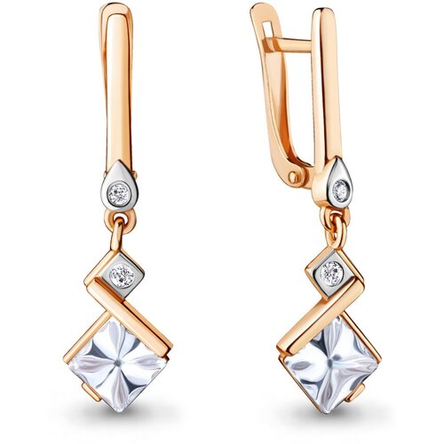 Серьги Diamant online, золото, 585 проба, фианит, кристаллы Swarovski, длина 3.2 см