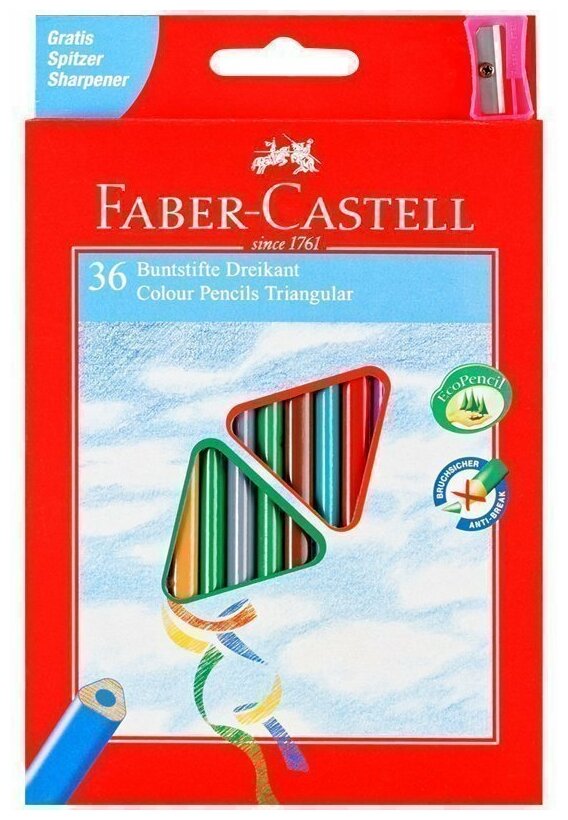 Карандаши цветные Faber-castell ECO 36 цветов с точилкой, трехгранные, в картонной коробке