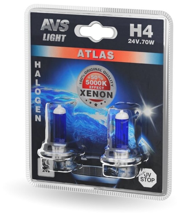 Лампа галогенная AVS ATLAS /5000К/ H4.24V.75/70W (блистер 2 шт.)