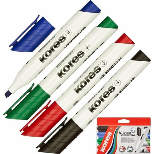 Набор маркеров для досок Kores 20845 4 цвета толщина линии 3-5 мм, 867787