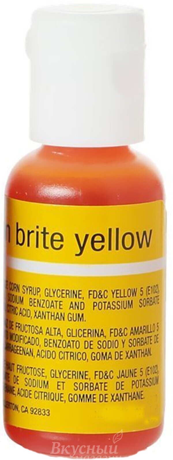 Краска для аэрографа Желтая яркая Neon Bright Yellow Chefmaster, 18 гр.