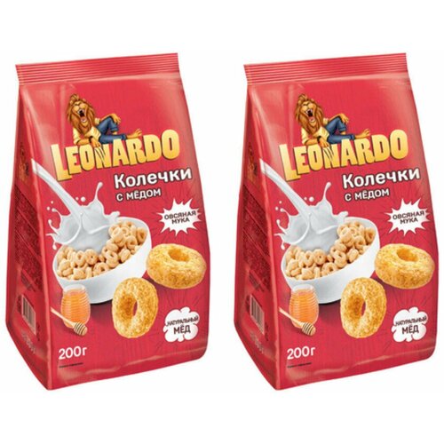 «Leonardo», готовый завтрак «Колечки с мёдом», 2 упаковки по 200 г