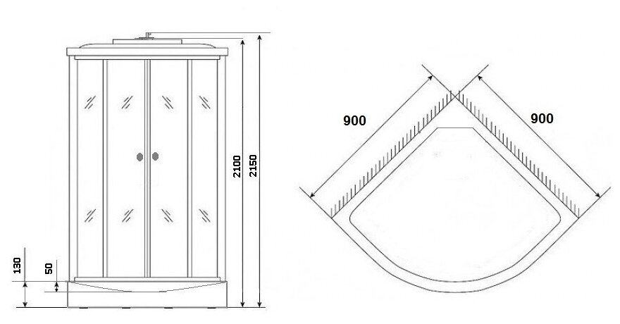 Душ.каб. ASTERA PB 99 (900/900/2150) низкий поддон(13см) стекло тонированное - фотография № 2