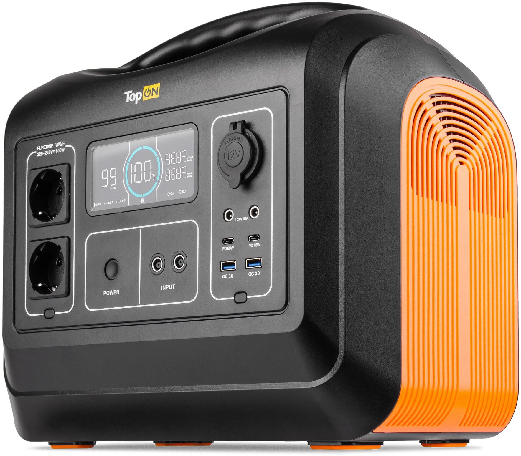 Аккумулятор внешний портативный TopOn 1488Wh (465000mAh), 2*1800W (220-240V), авторозетка 12V 120W, 2*DC 12V 120W, 2*USB-C PD 60W, 2*USB QC - фото №1