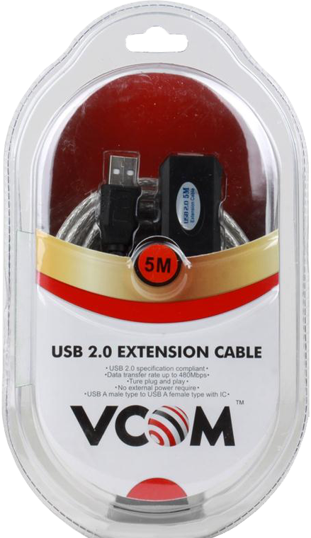 Кабель удлинительный USB 2.0 AM/AF 5 м (с усилителем) VCOM VUS7049-5M repeater