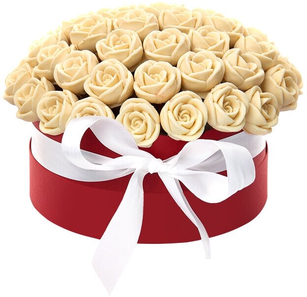Подарок к пасхе шоколадные съедобные сладкие розы 51 шт. CHOCO STORY в Красной Шляпной коробке SH51-K-B